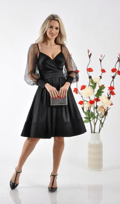 Rochie eleganta neagra cu maneci din tull [1]