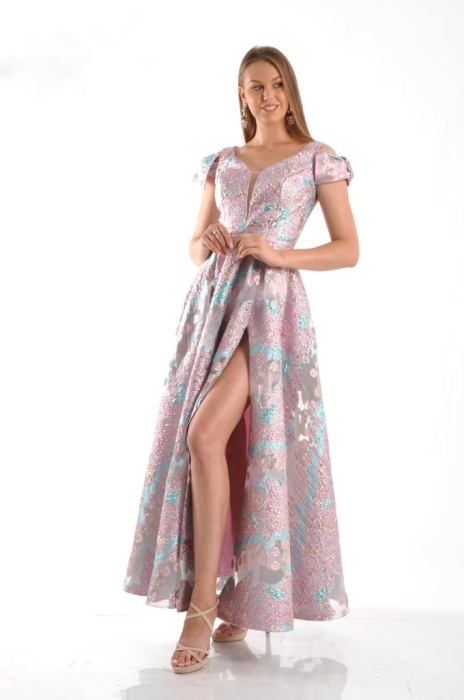 Rochie lunga eleganta din tafta brocart ,cu despicatura pe picior [1]