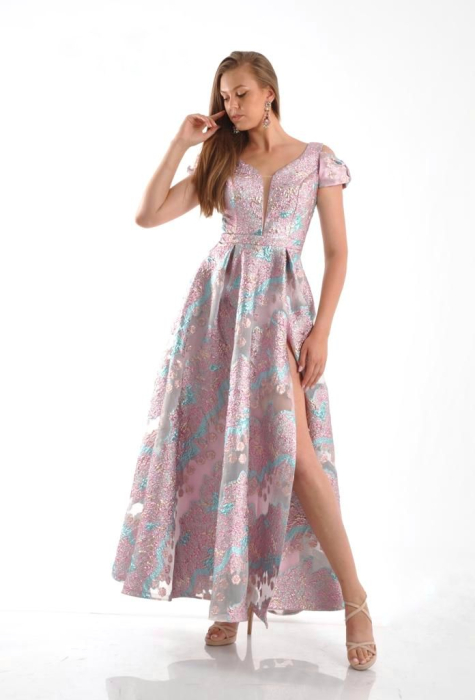 Rochie lunga eleganta din tafta brocart ,cu despicatura pe picior [2]