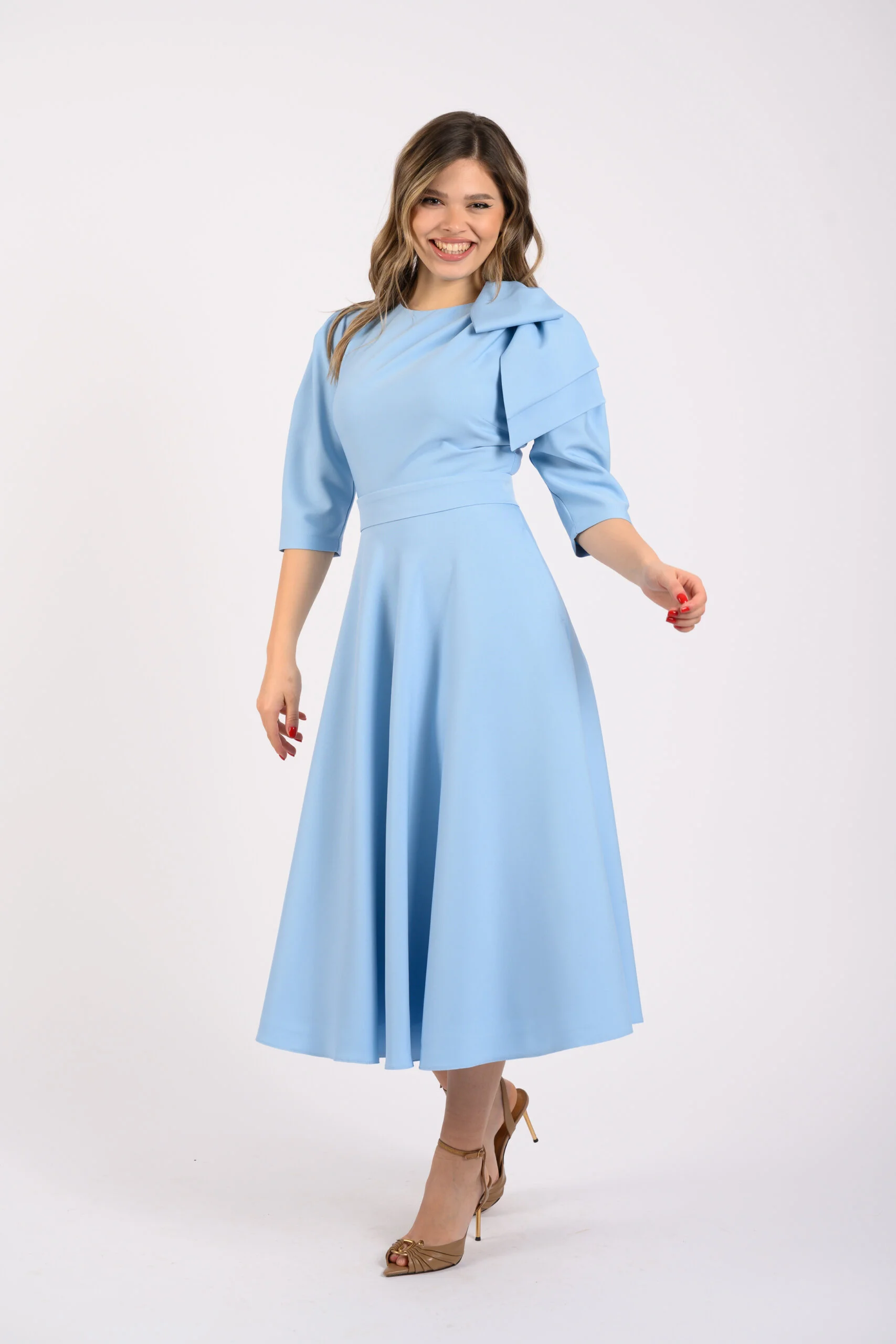 Rochie midi clos cu detaliu pe umar si cordon in talie [2]