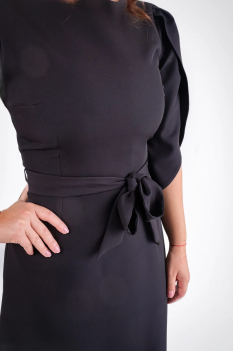 Rochie midi eleganta cu maneci petrecute si cordon,model office [3]