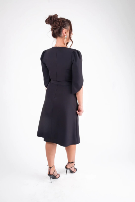 Rochie midi eleganta cu maneci petrecute si cordon,model office [5]