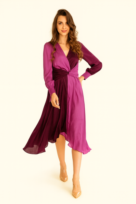 Rochie satinata petrecuta in doua nuante de culori [1]