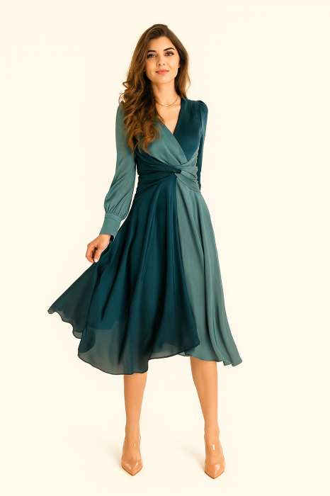 Rochie satinata petrecuta in doua nuante de culori [1]