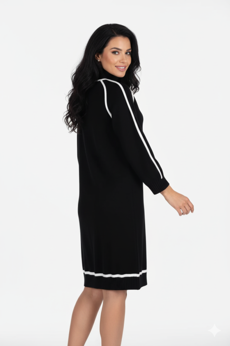Rochie tricotata tip pulover ,neagra cu detalii albe [2]