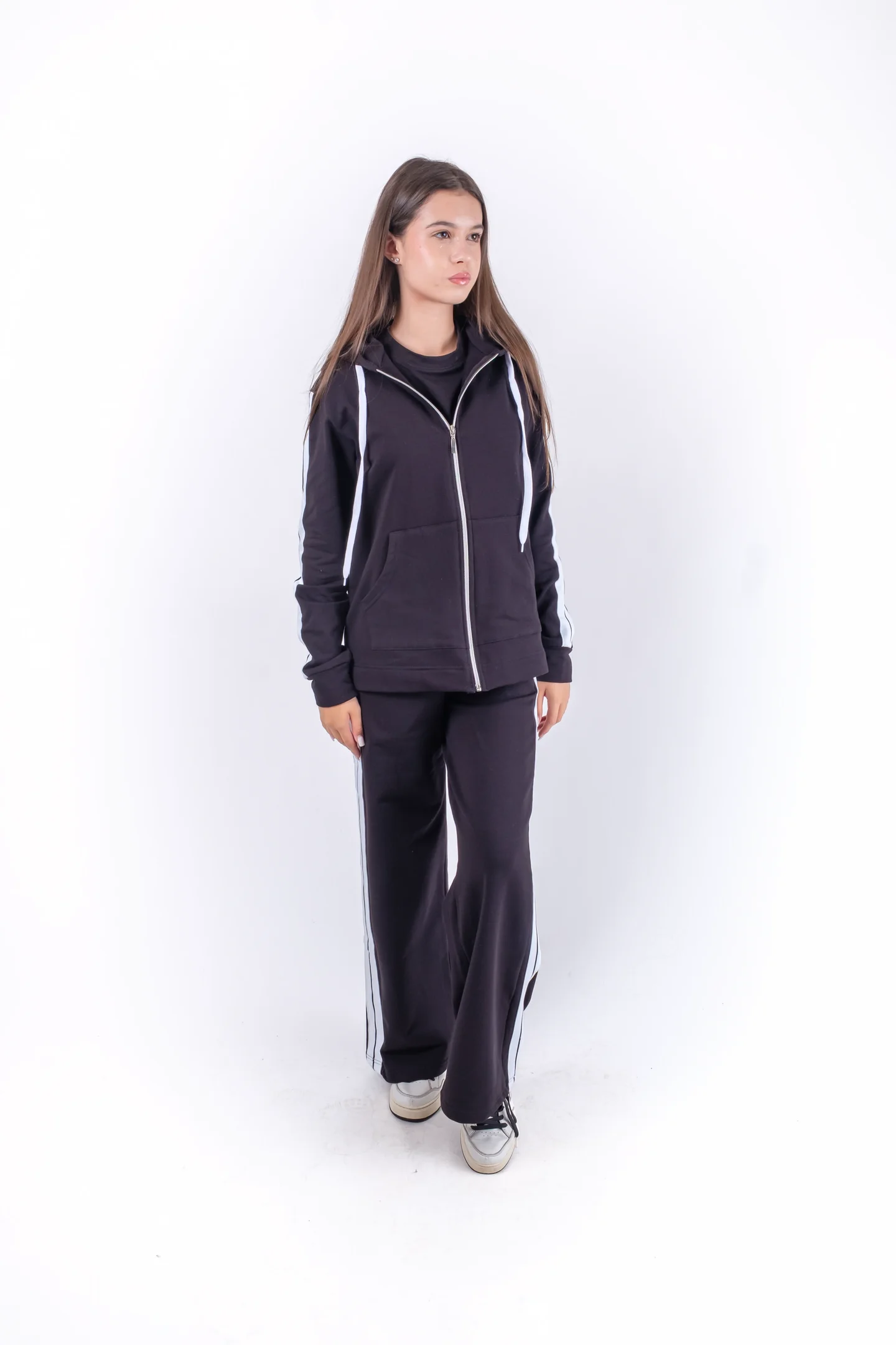 Trening din bumbac cu dungi laterale si hanorac cu fermoar [7]