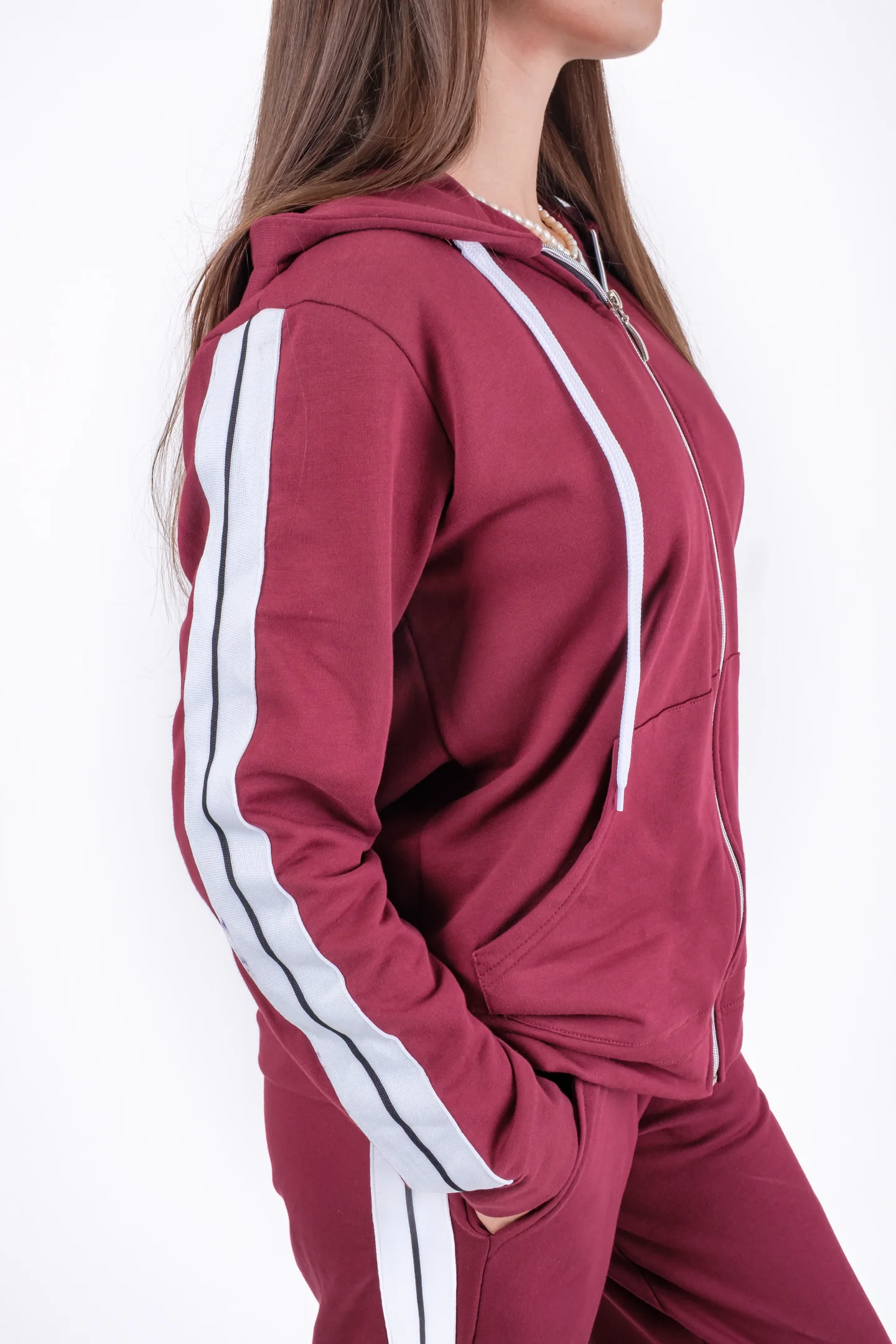 Trening din bumbac cu dungi laterale si hanorac cu fermoar [5]