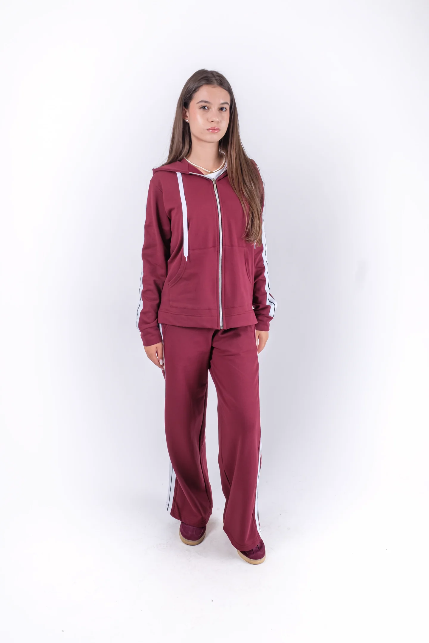 Trening din bumbac cu dungi laterale si hanorac cu fermoar [3]