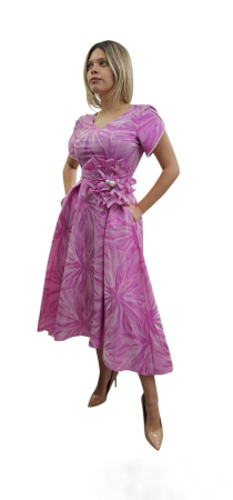 Rochii de ocazie midi - Rochie Corade Tafta Imprimată Roz Asimetrică
