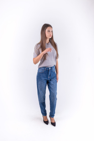 FEMEI - Blugi dama cu talie inalta si pietre aplicate