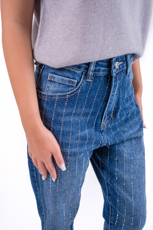 Blugi dama cu talie inalta si pietre aplicate [2]