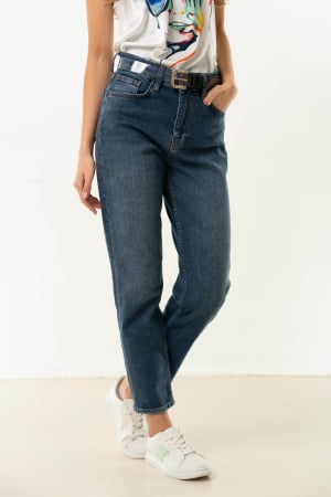 Blugi - Blugi dama casual din denim albastru-croiala lejera ,talie medie