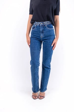 Blugi eleganti cu strasuri si talie inalta [3]