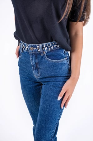 Blugi eleganti cu strasuri si talie inalta [4]