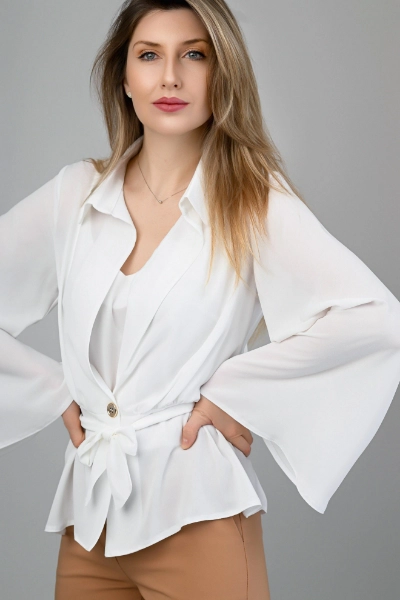 Camasi matase - Camasa eleganta cu guler  ,maneci bufante si top cu bretele