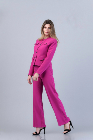 Costum elegant fuchsia mat cu sacou scurt si pantaloni drepti [7]