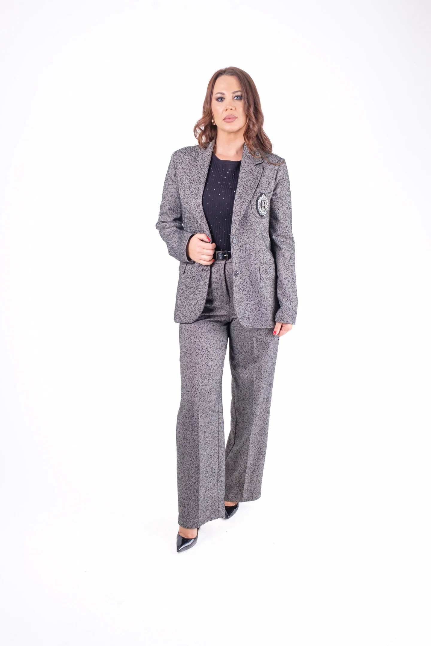 Costume doua piese - Costum gri cu sacou si pantaloni largi stil britanic