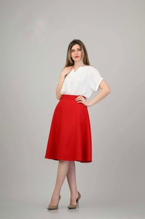 NOUTATI - Fusta midi in clos rosu intens