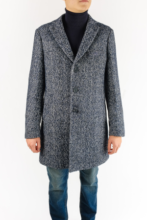 PALTOANE MIDI - Palton bărbătesc elegant din stofă bleumarin și negru