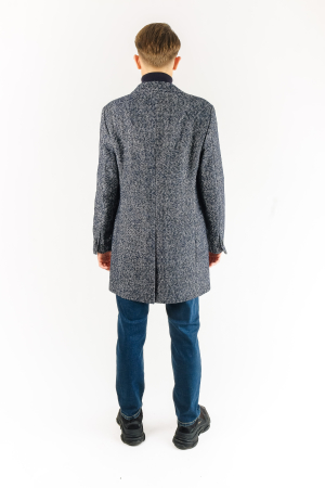 Palton bărbătesc elegant din stofă bleumarin și negru [3]