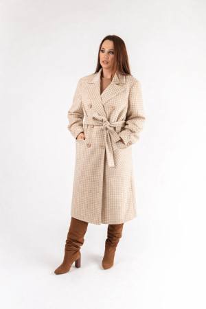 Palton dama bej cu cordon – croi drept elegant [1]