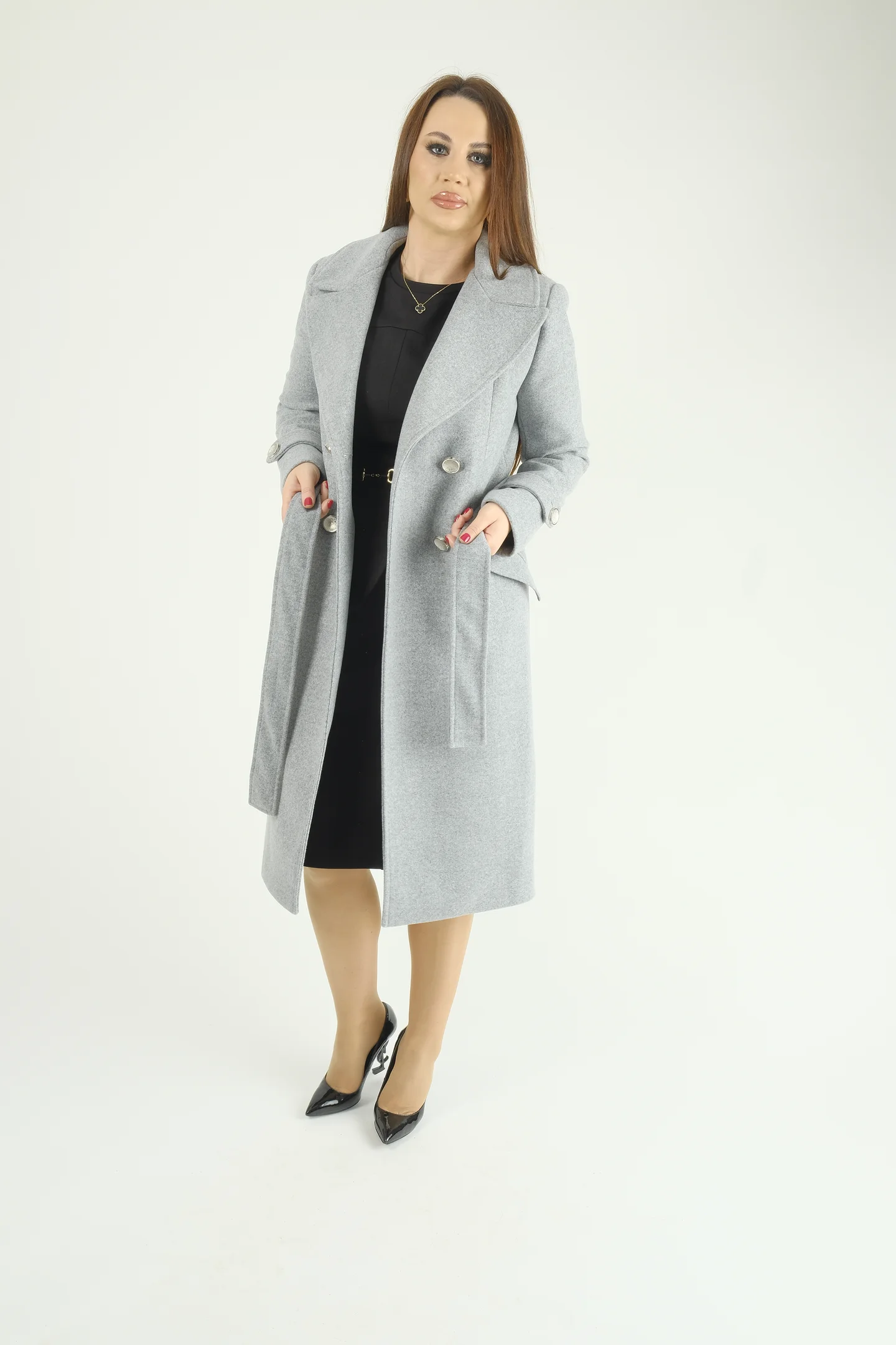 Palton dama cu cordon si nasturi decorativi-croi elegant cambrat [5]