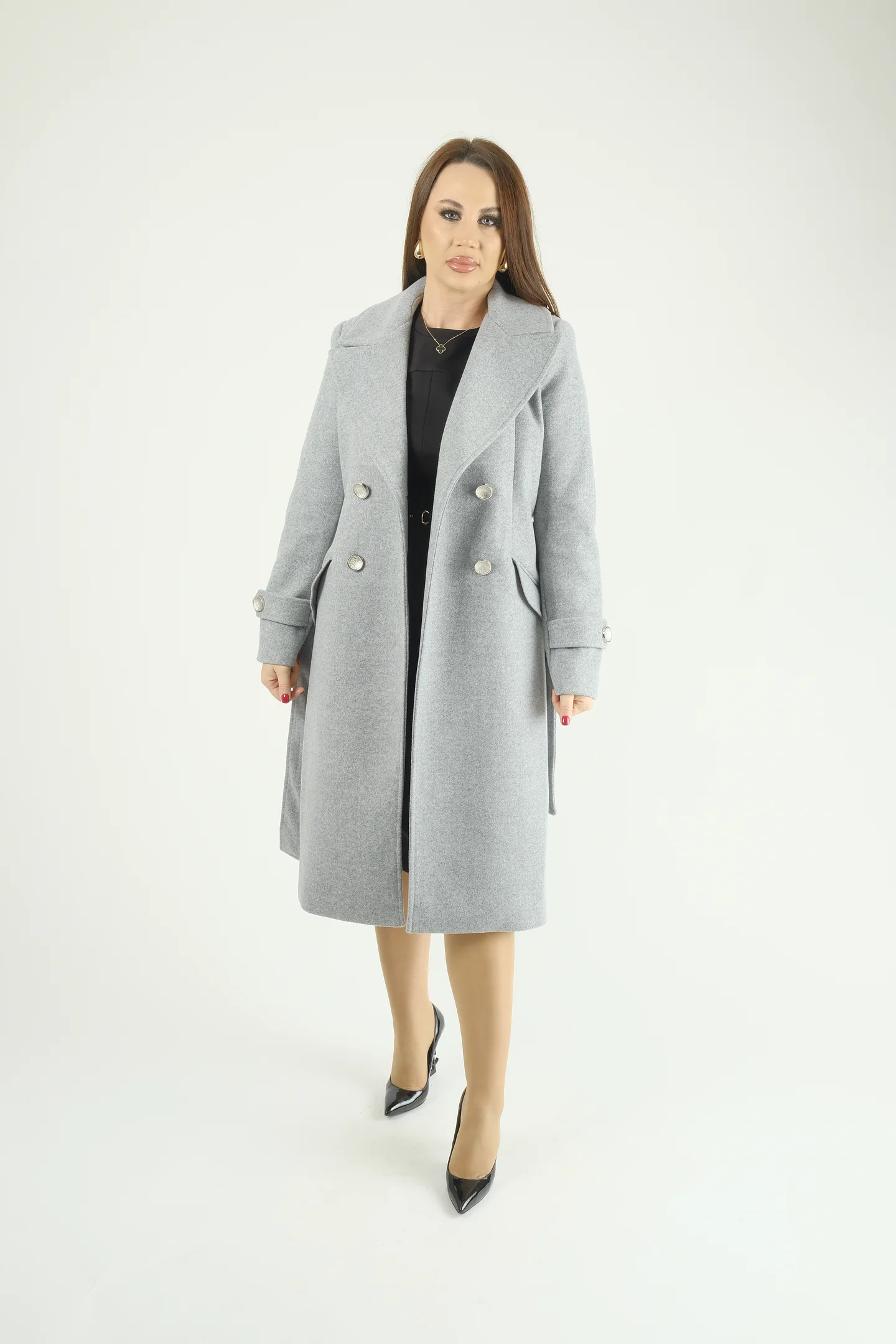 Palton dama cu cordon si nasturi decorativi-croi elegant cambrat [2]