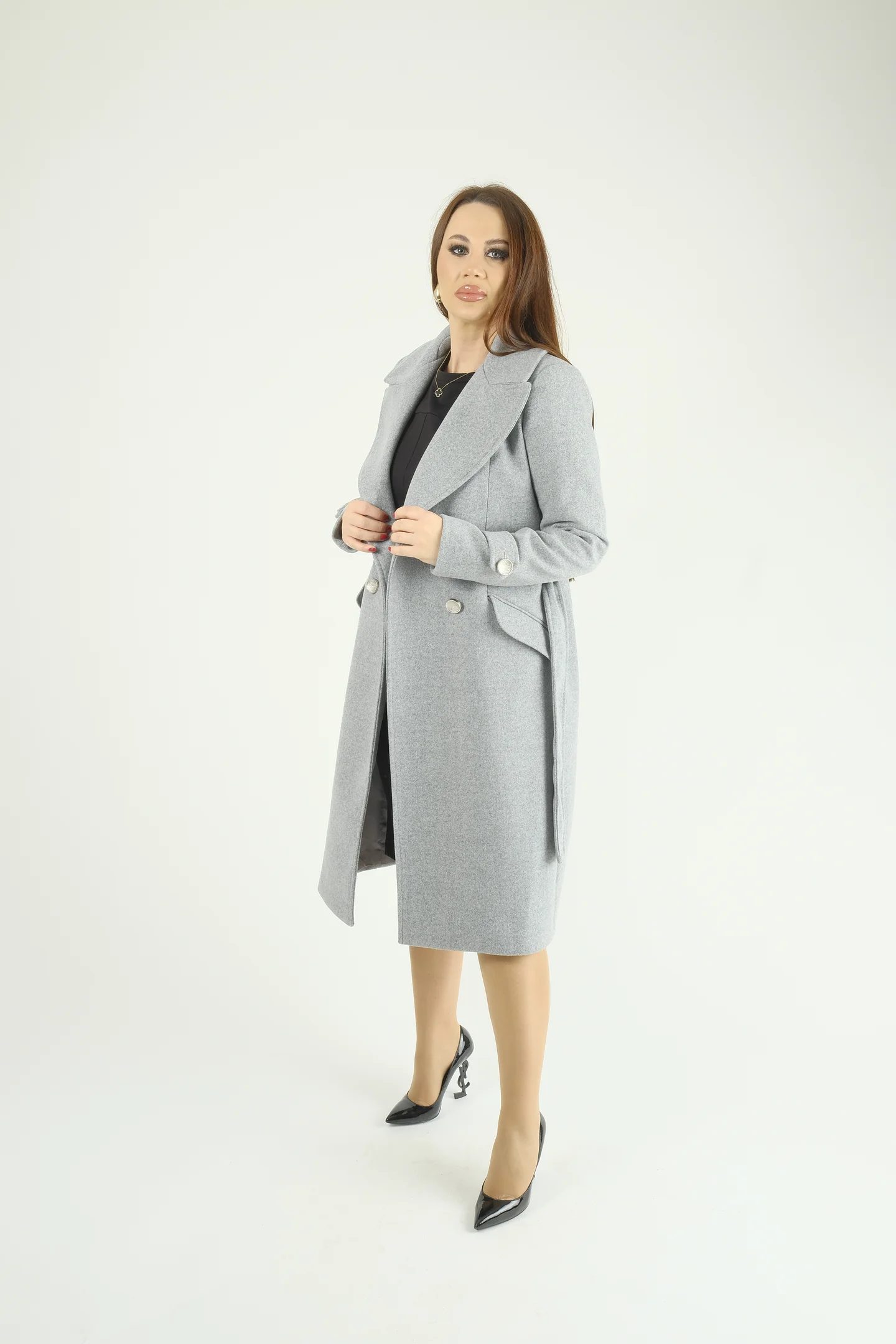 Palton dama cu cordon si nasturi decorativi-croi elegant cambrat [4]