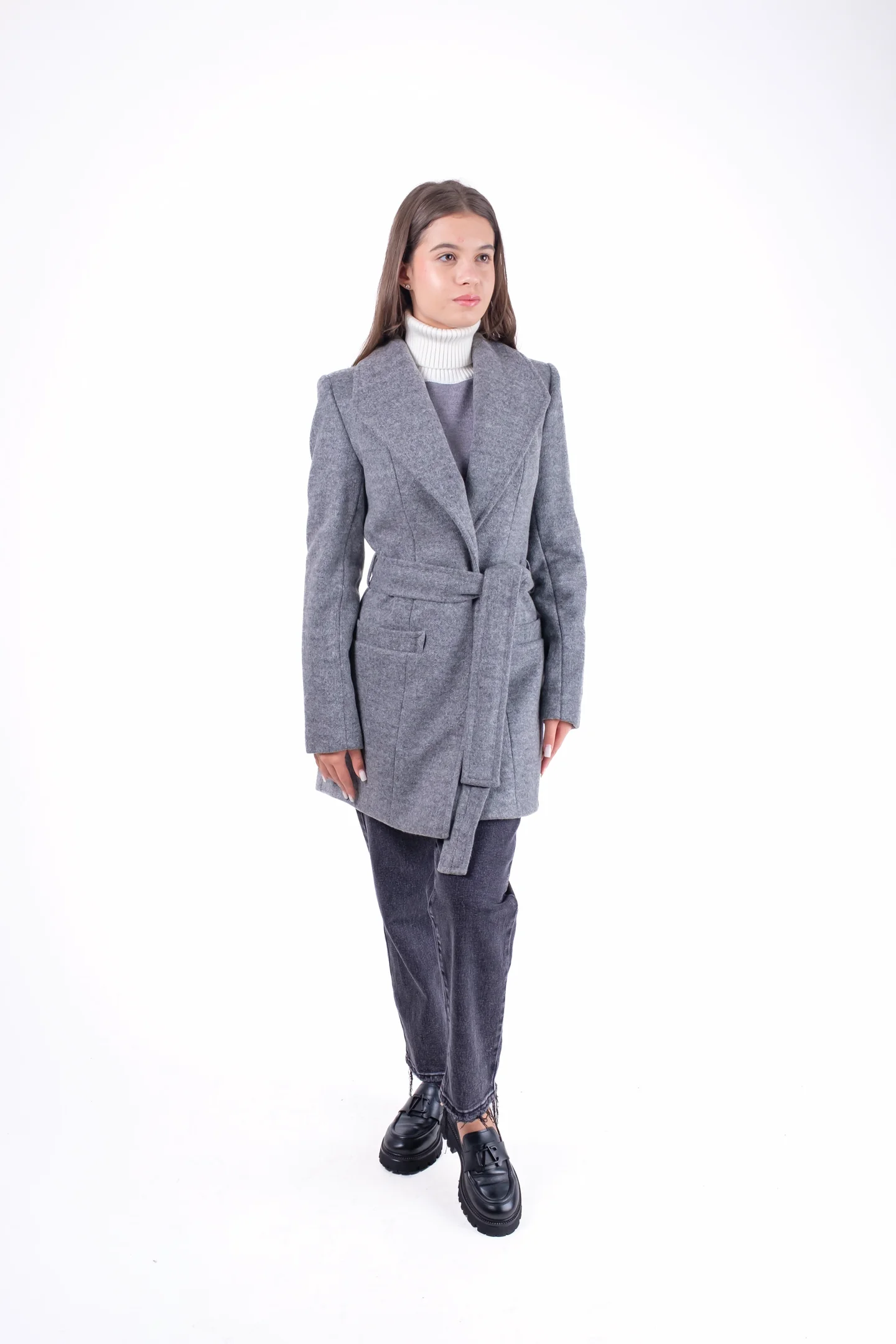 Paltoane scurte - Palton dama elegant cu cordon-model calduros, stil office-casual