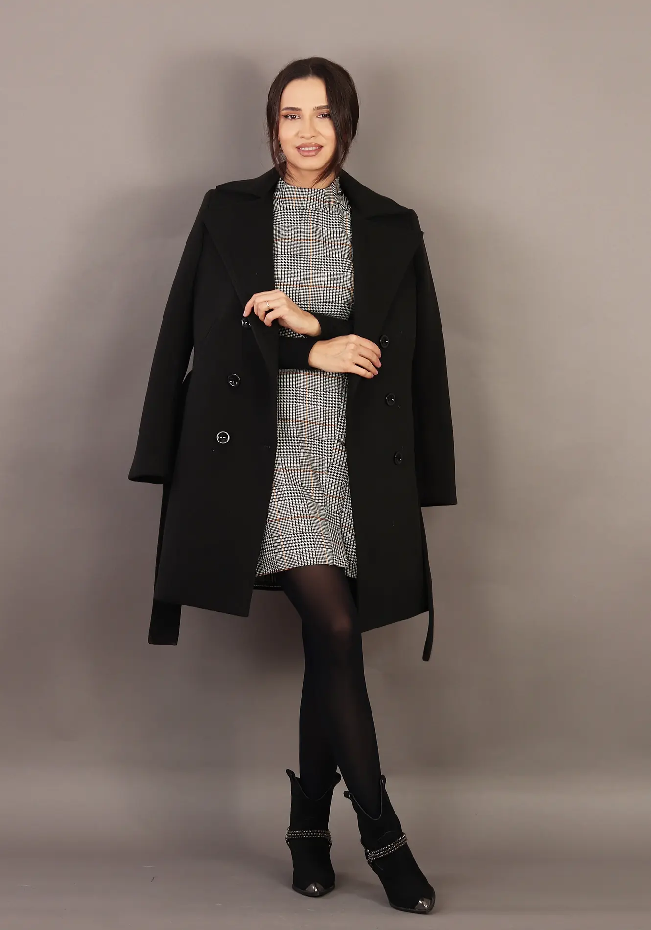 Palton damă elegant negru cu cordon | ANAIL Fashion [2]