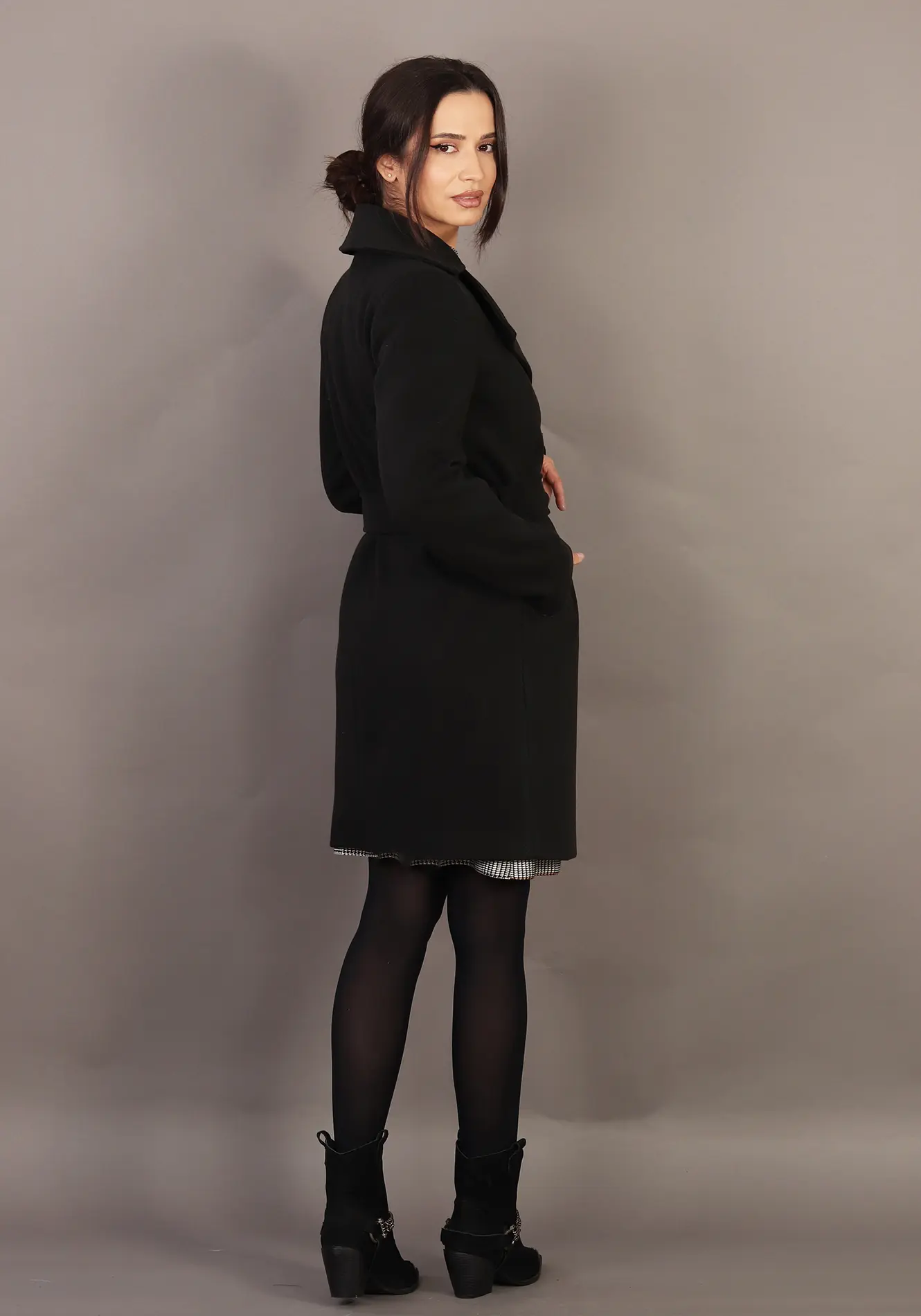 Palton damă elegant negru cu cordon | ANAIL Fashion [3]