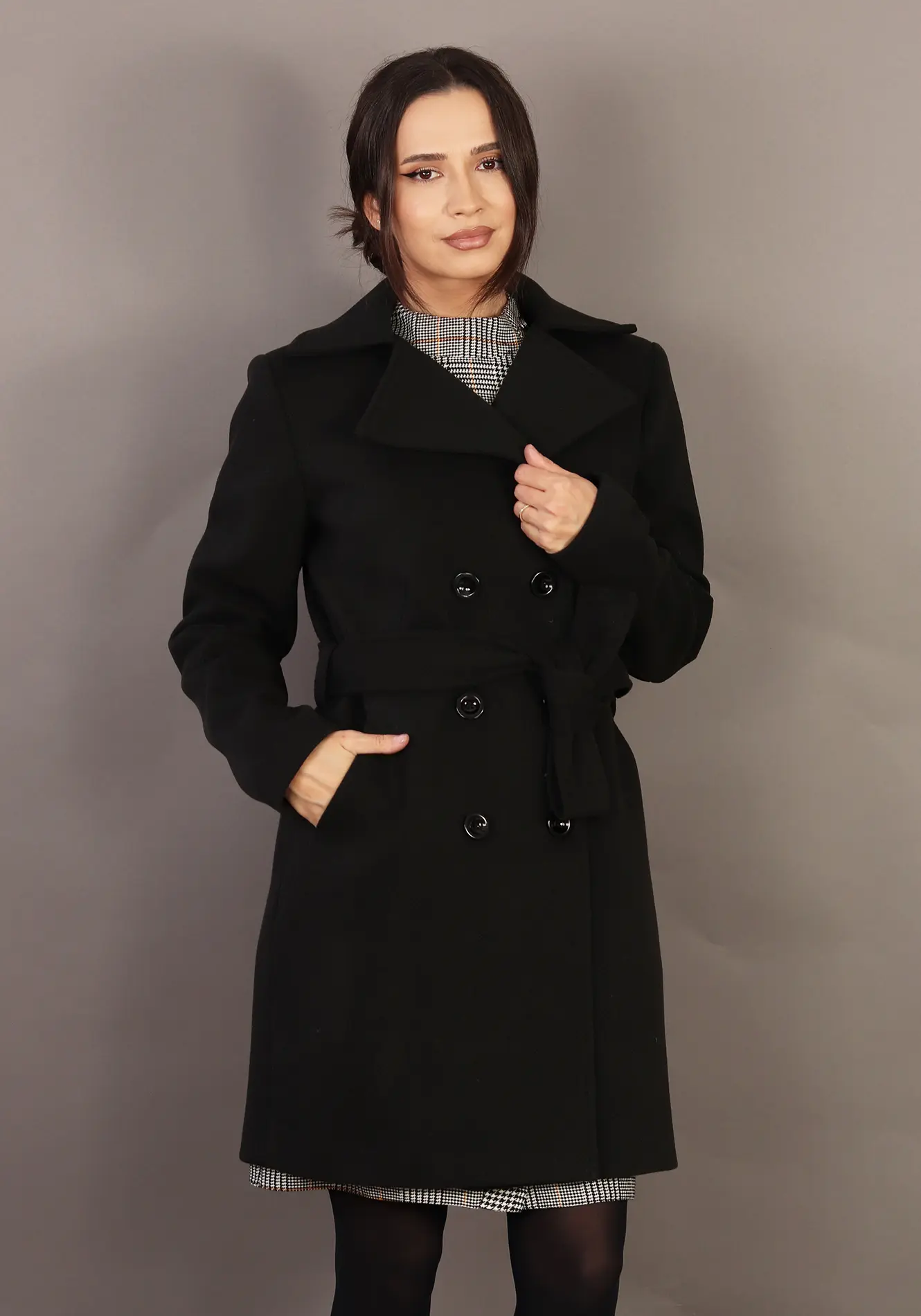 Palton damă elegant negru cu cordon | ANAIL Fashion [1]