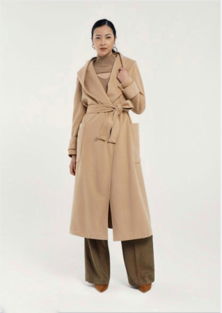 Paltoane lungi - Palton damă petrecut camel elegant cu cordon