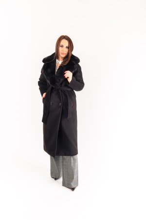 Paltoane lungi - Palton elegant dama cu guler din blana