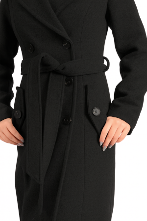 Palton lung negru dama cu cordon si croiala cambrata [3]