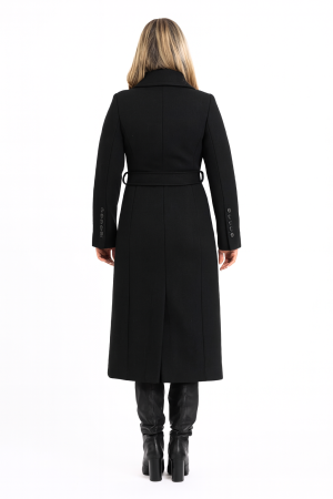 Palton lung negru dama cu cordon si croiala cambrata [2]