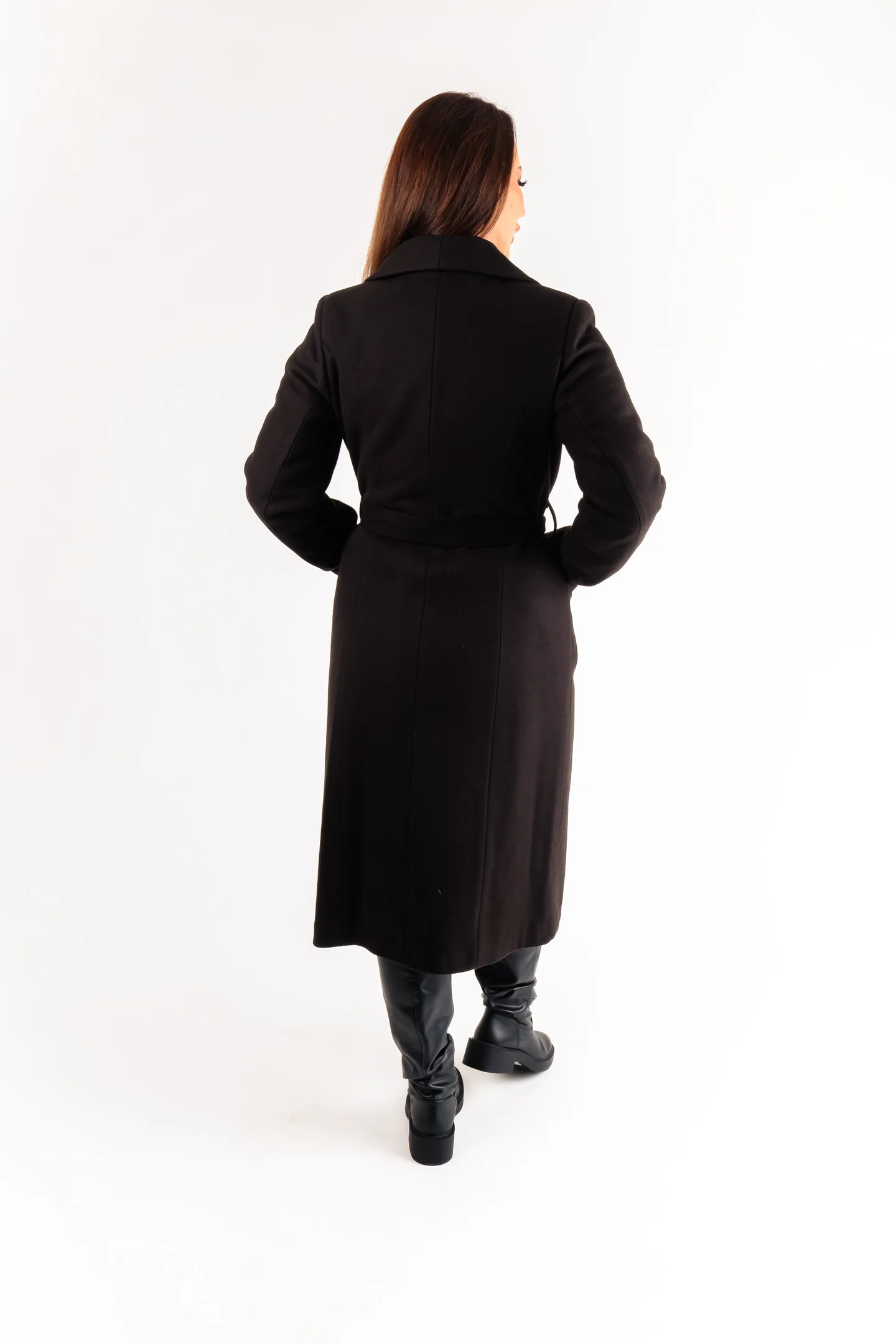 Palton negru elegant dama cu cordon si croiala clasica [5]