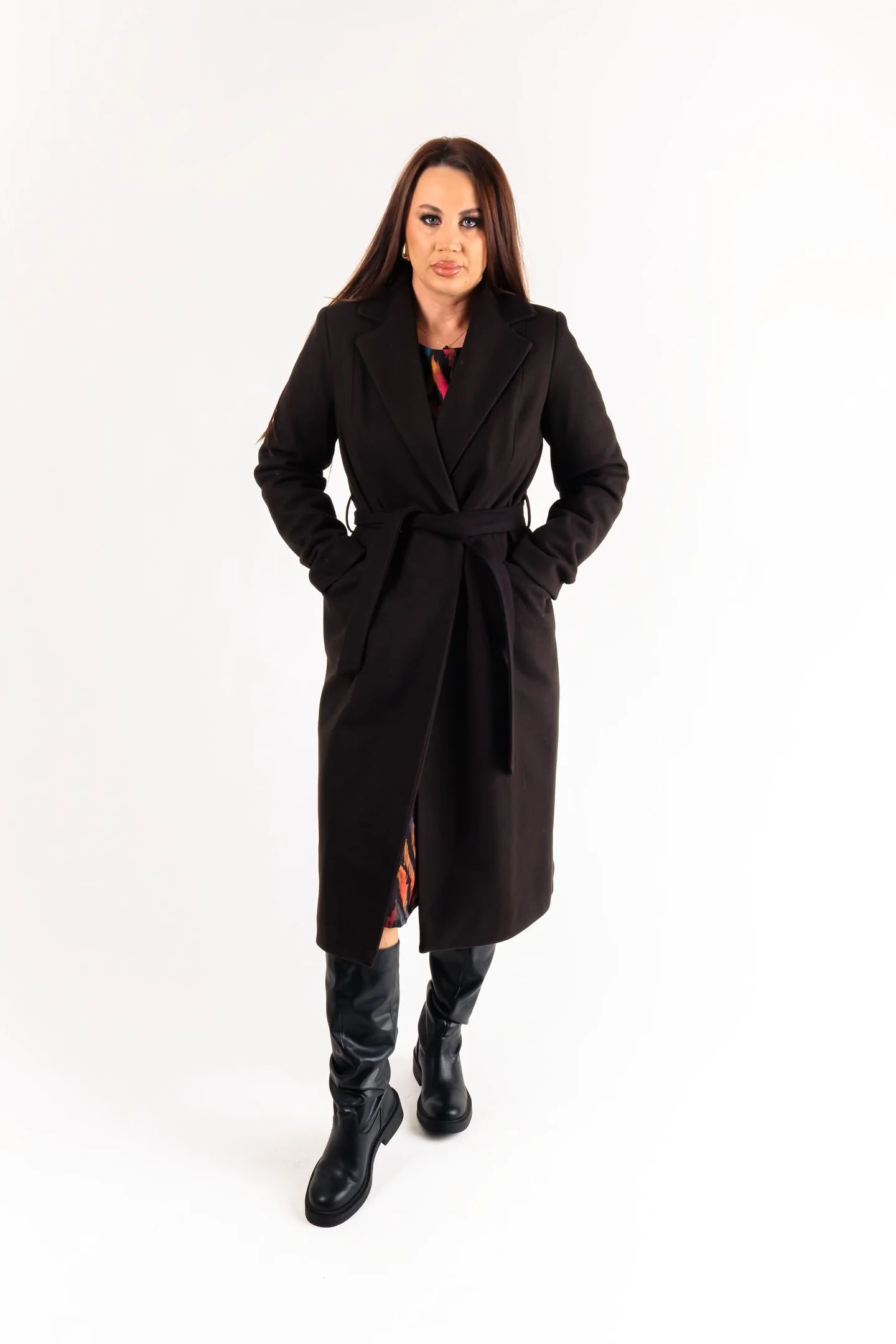 Palton negru elegant dama cu cordon si croiala clasica [1]