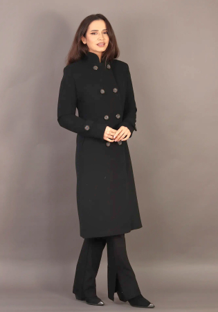 Palton negru elegant,usor cambrat cu nasturi decorativi [1]