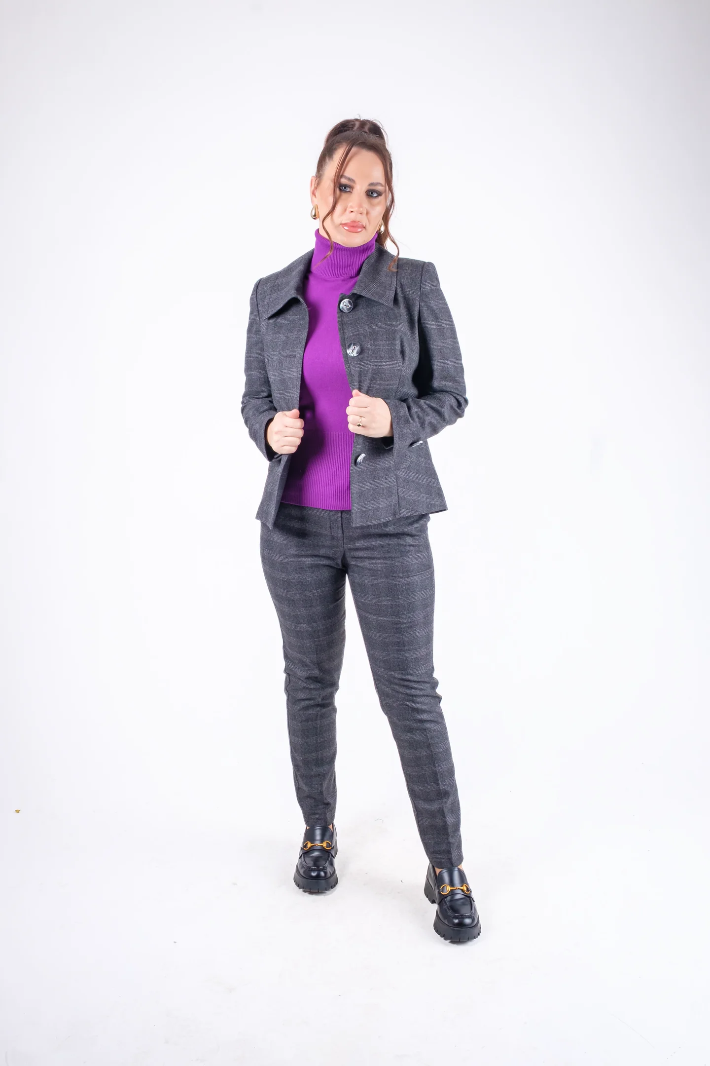 NOUTATI - Pantaloni dama eleganti gri din stofa fina,croiala conica-model office chic