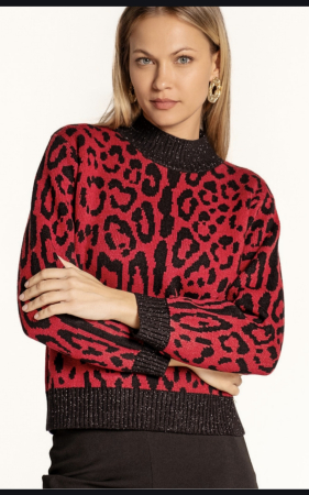 Pulover rosu cu imprimeu animal print [1]