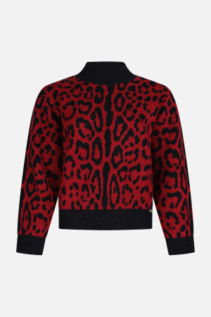 TRICOTAJE - Pulover rosu cu imprimeu animal print