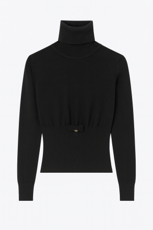 TRICOTAJE - pulover tricotat cu guler inalt si fundita-ANAIL Fashion