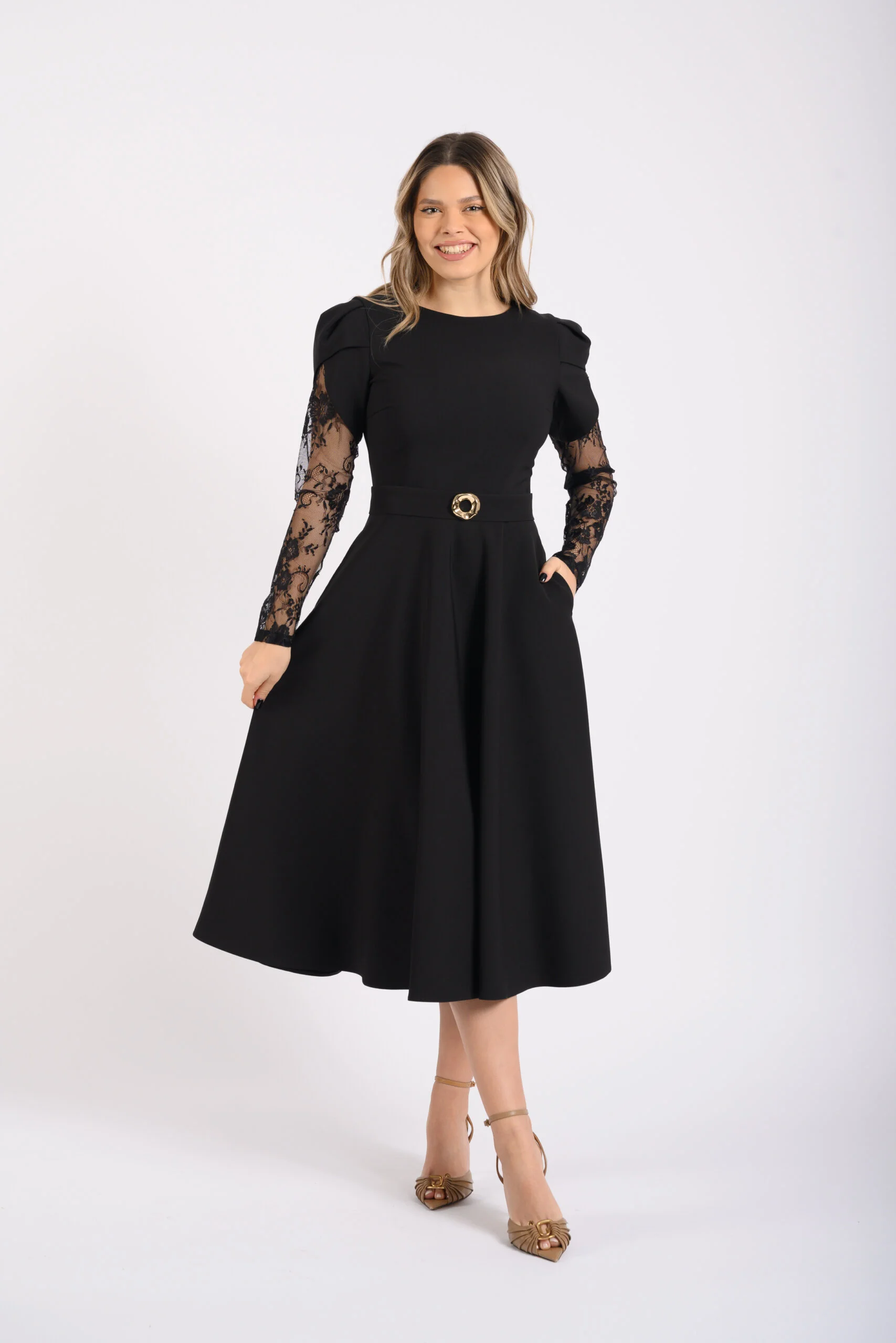 Rochie clos cu buzunare si maneci dantela Chantilly [1]