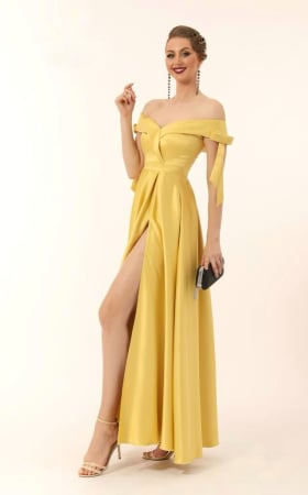 Rochii de ocazie lungi - Rochie din tafta galbena cu croiala ampla,si deschidere laterala