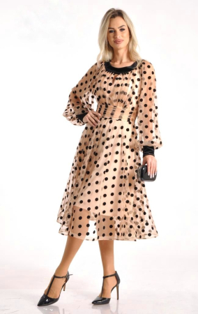 Rochie din tulle cu buline si detalii din catifea negre [1]