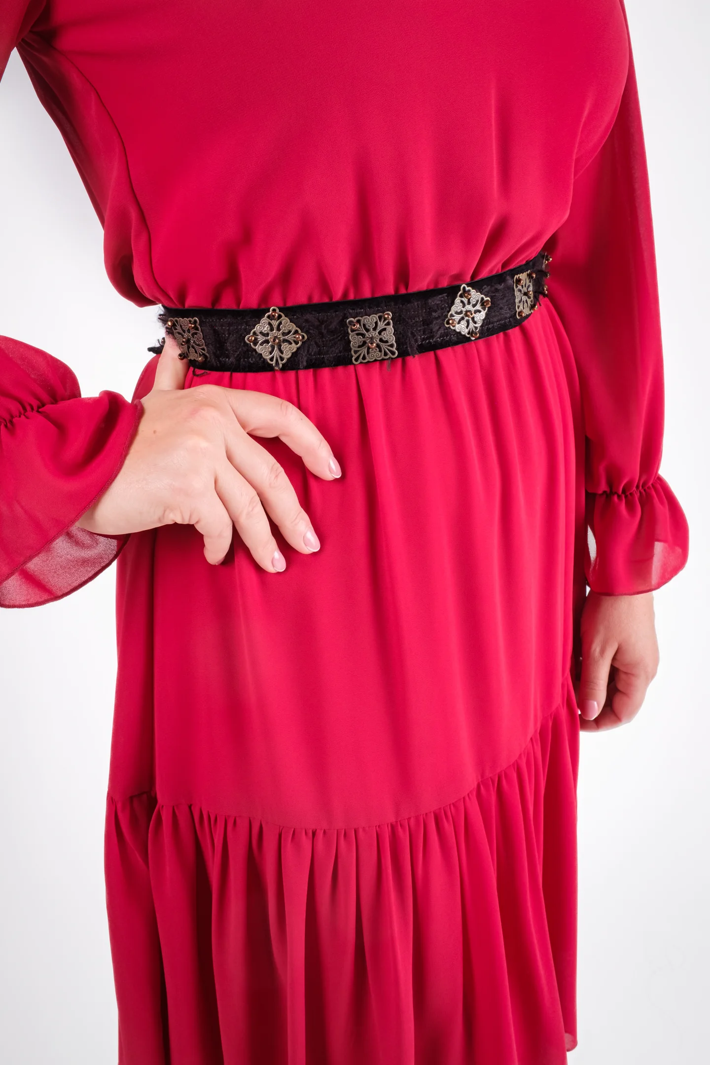 Rochie eleganta ci volane si cordon decorativ [2]