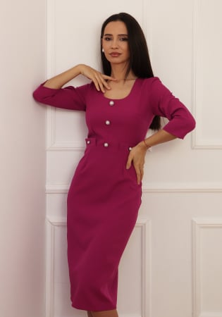 Rochii de zi - Rochie eleganta de zi fuchsia cu nasturi perlati si croiala tip creion