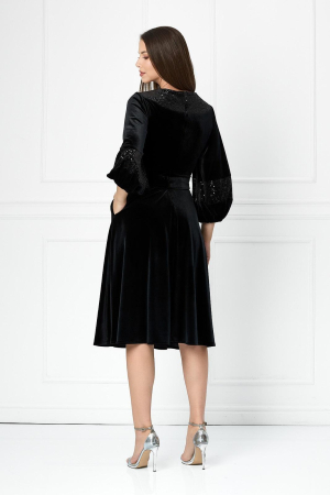 Rochie eleganta din catifea cu maneci bufante si curea in talie [1]