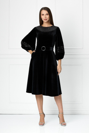 ROCHII - Rochie eleganta din catifea cu maneci bufante si curea in talie